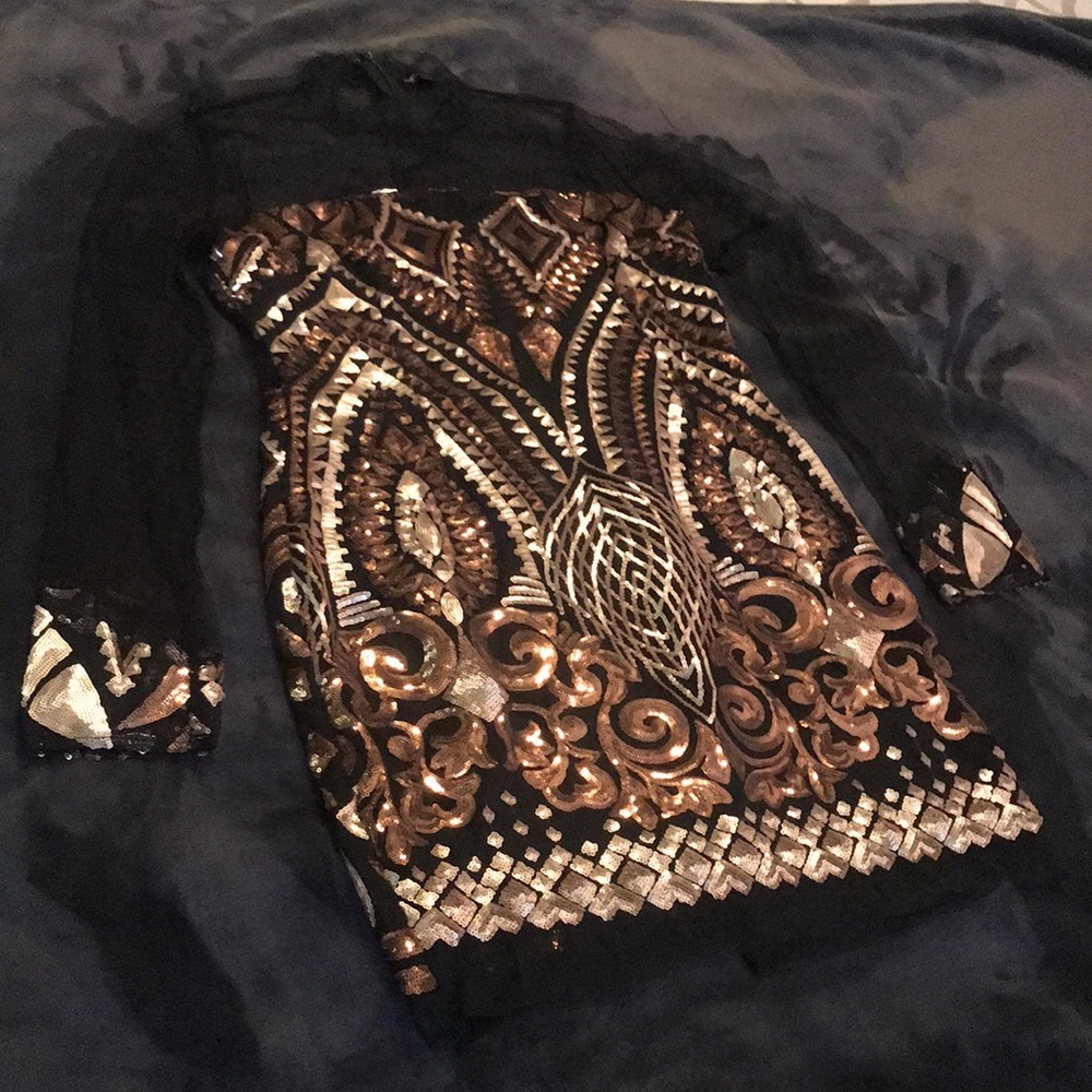 Fashionnova Marquee Sequin Dress Size XL Black